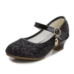 Pantofi cu toc fetite negru eleganti glitter Ema 26-38 