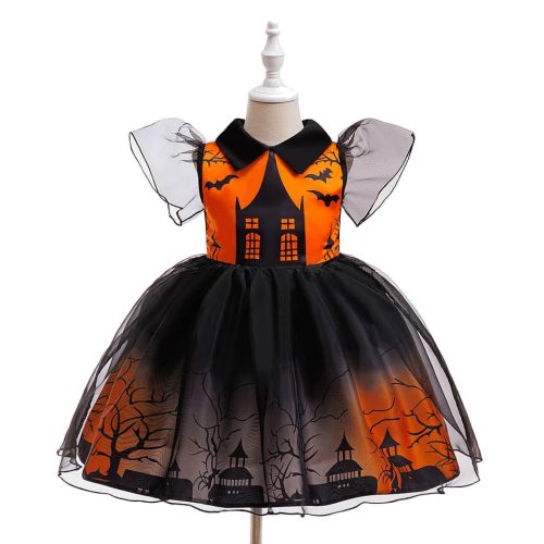 Rochita Haloween fetite portocaliu cu negru  3-12 ani model 5