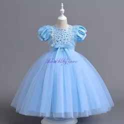 Rochie Tania bleu elegantă pentru fetițe 3-12 ani – tull, paiete, fundiță