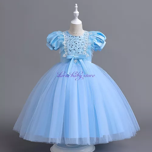 Rochie Tania bleu elegantă pentru fetițe 3-12 ani – tull, paiete, fundiță