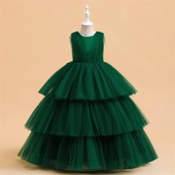   Rochita Eleganta Luana 4-15 ani verde smarald cu tulle fara maneci 