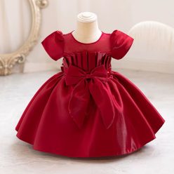   Rochita eleganta fetite Livet 0-3 ani bordo satin cu manecute
