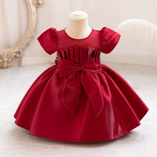 Rochita eleganta fetite Livet 0-3 ani bordo satin cu manecute