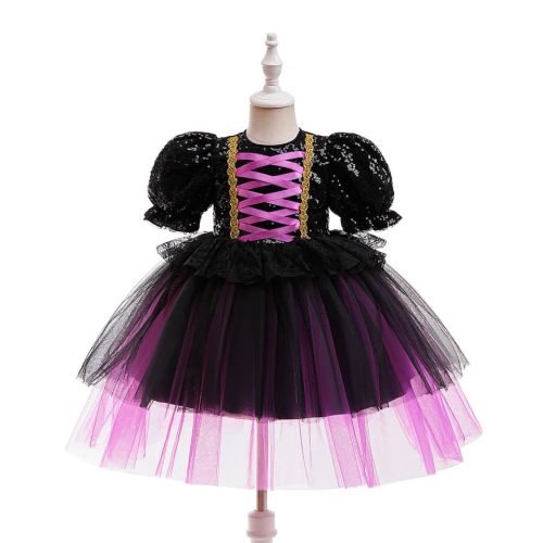 Rochita Haloween fetite negru cu mov si paiete 3-12 ani model 2