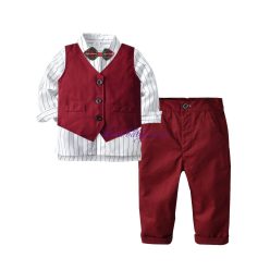   Set Angelo format din camasa + pantaloni + vesta + papion 1-8 ani alb/bordo