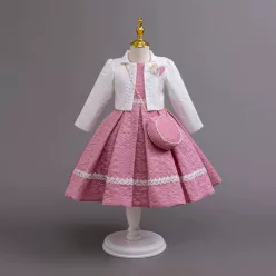   Rochita cu bolero si gentuta Tiana roz pudra cu alb 4-10 ani lungime medie 
