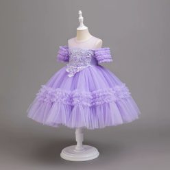   Rochita eleganta fetite nunta Erika mov 3-12 ani lungime medie cu broderie si tulle