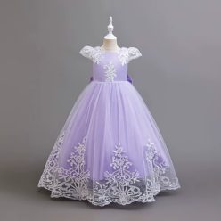 Rochie lunga de ocazie fete mov Magdalena 3-12 ani broderie