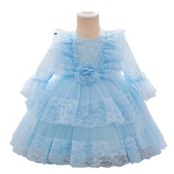   Rochie pentru fetite nunta botez Amara albastru deschis cu maneca lunga 0-4 ani 