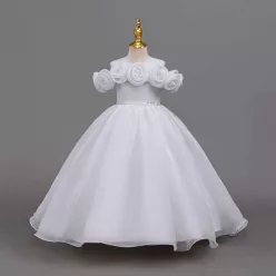   Rochita nunta eleganta fete Eliseea 3-12 ani alba simpla lunga cu trandafiri