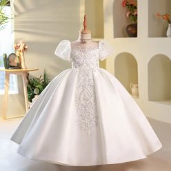   Rochita mireasa mica alba Marsila DELUXE cu inchidere tip corset 2-12 ani