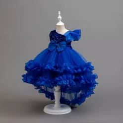   Rochie eleganta fete Maura 3-12 ani albastru inchis cu trena si paiete