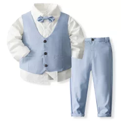   Compleu baieti bleu Rayan 1-5 ani model 12 camasa vesta pantaloni papion 