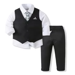   Compleu baieti negru Rayan 1-5 ani model 10 camasa vesta pantaloni papion 