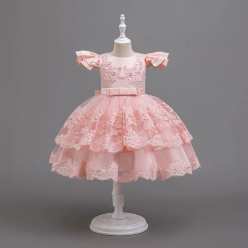 Rochita eleganta fetite Minelis roz deschis 2-12 ani lungime medie cu broderie