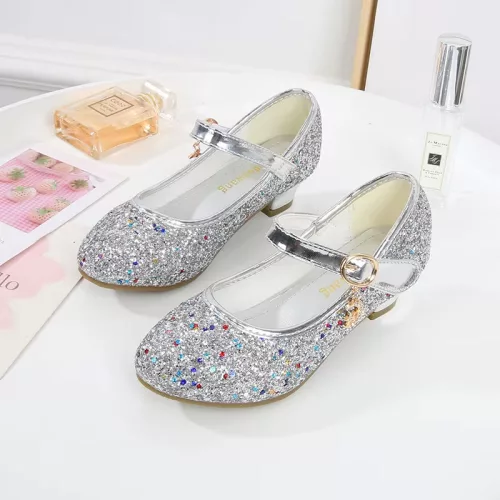 Pantofi cu toc fetite argintiu eleganti glitter Ema 26-38 