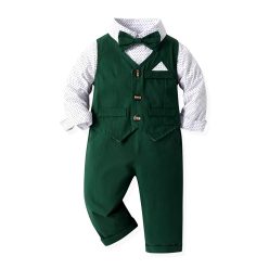   Compleu baieti Lorin 0-8 ani verde camasa vesta pantaloni papion