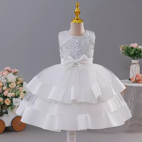Rochie fetite simpla eleganta Alexandra 3-10 ani alba lungime medie
