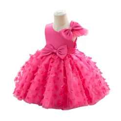   Rochita eleganta fetite cu fluturi roz fucsia 1-6 ani Melinda lungime medie