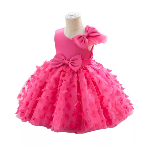 Rochita eleganta fetite cu fluturi roz fucsia 1-6 ani Melinda lungime medie