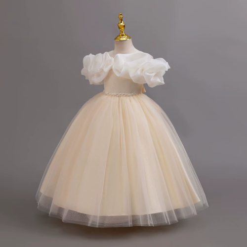 Rochiță crem elegantă Aniela pentru fetițe 3-12 ani cu guler Bardot 
