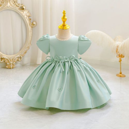 Rochie botez simpla pentru fetite 0-4 ani verde Sofina ungime medie