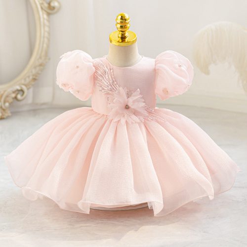 Rochite elegante fete Mika 0-4 ani roz deschis cu maneca scurta