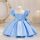 Rochie botez albastru deschis fetite 0-4 ani Lisandra simpla satin lungime medie