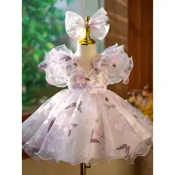 Rochita  botez Fenice Deluxe Volume  1-12 ani cu fluturi multicolor