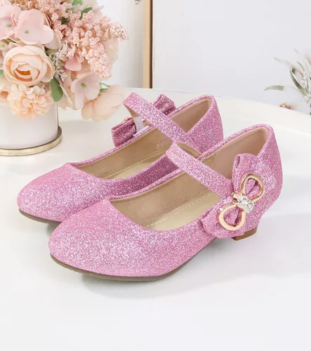 Pantofi fetite Agnes roz cu toc 26-38 cu fundita 