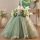 Rochie lunga de ocazie fete verde olive Lorette 3-12 ani cu voal pe umeri