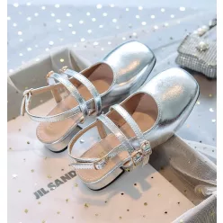 Sandale argintiu elegante cu toc lac fetite Amarena 25-38
