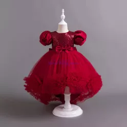   Rochita  Thea 1-5 ani bordo cu trena si paiete cu maneca scurta