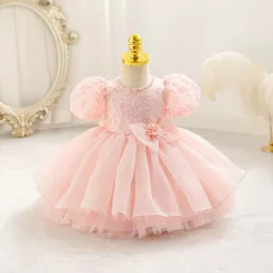   Rochite elegante fete Ilinca 0-4 ani roz deschis cu paiete maneca scurta