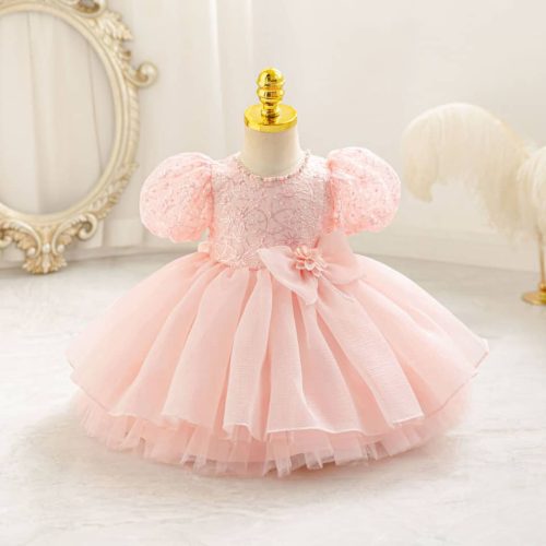 Rochite elegante fete Ilinca 0-4 ani roz deschis cu paiete maneca scurta