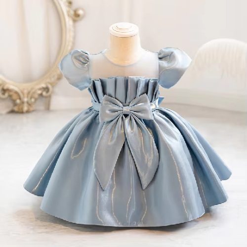 Rochita eleganta fetite Livet 0-3 ani gri satin cu manecute