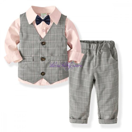 Set Albert roz gri format din camasa, pantaloni, vesta, papion 2-8 ani