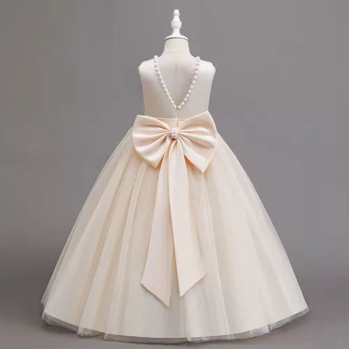 Rochie de ocazie crem tulle simpla copii Eva 5-15 ani 