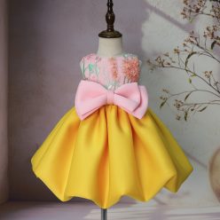   Rochita botez nunta roz galben cu fundita Alezzia Deluxe Volume 1- 8 ani lungime medie  