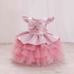 Rochita eleganta fetite roz Lidia 1-7 ani satin si volane