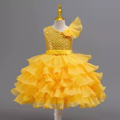   Rochii elegante fete banchet galben Alexia 3-12 ani lungime medie cu volane