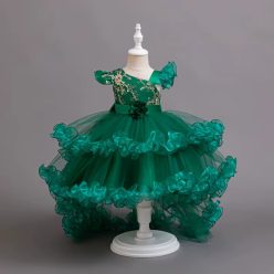 Rochie eleganta fete Lisanda 3-12 ani verde cu trena