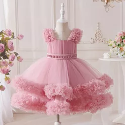   Rochita pentru fetite roz eleganta Medlen 4-8 ani lungime medie