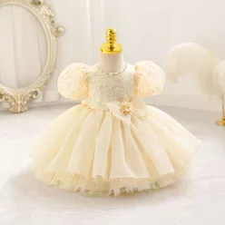   Rochite elegante fete Ilinca 0-4 ani crem cu paiete maneca scurta