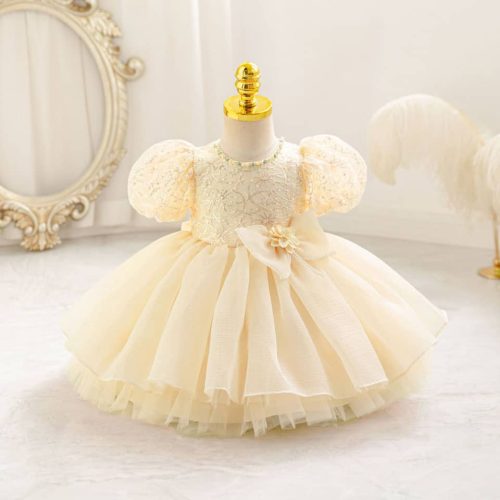 Rochite elegante fete Ilinca 0-4 ani crem cu paiete maneca scurta
