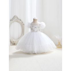 Rochita fetite eleganta Elize 1-5 ani alba cu paiete si broderie