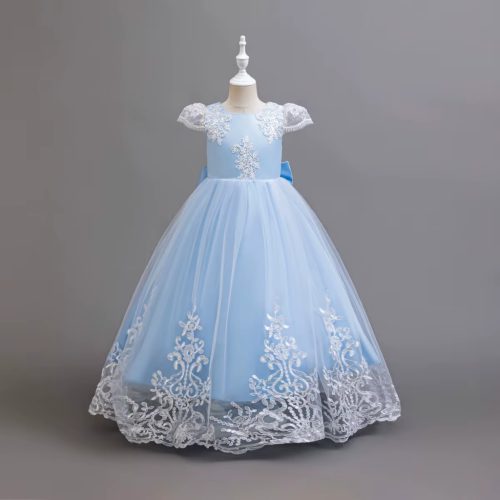 Rochie lunga de ocazie fete albastru deschis Magdalena 3-12 ani broderie