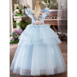 Rochita eleganta fetite Martina DELUXE albastru deschis lunga 3-12 ani