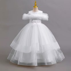 Rochita eleganta alba Amelia 3-12 ani lunga
