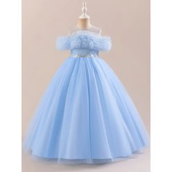   Rochita elegante fete Monaisa 3-12 ani albastru deschis lunga 